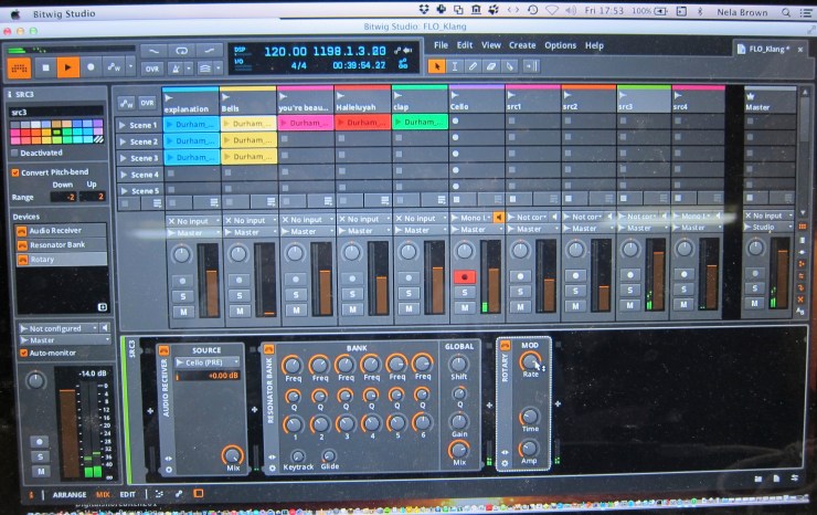 Nela's Bitwig Studio session with Durham soundscape loops