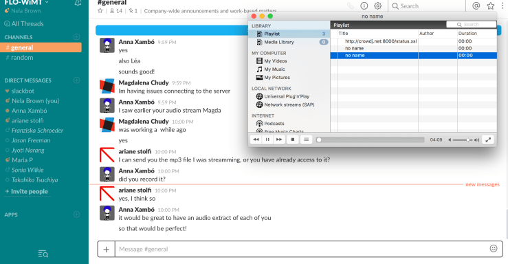 Using Slack to communicate whilst testing Anna's Web Audio Patch.png